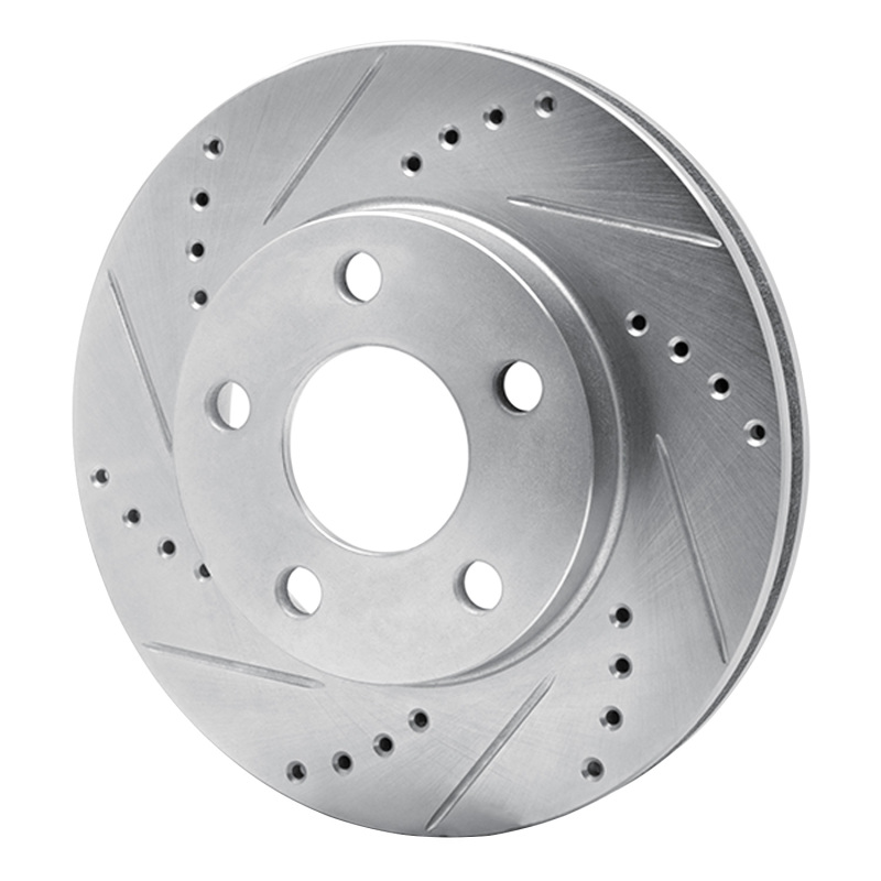 Chevrolet Malibu Brake Rotor (1) - Front Left - R1 Concepts - Drilled & Slotted - Silver - `97-`05
